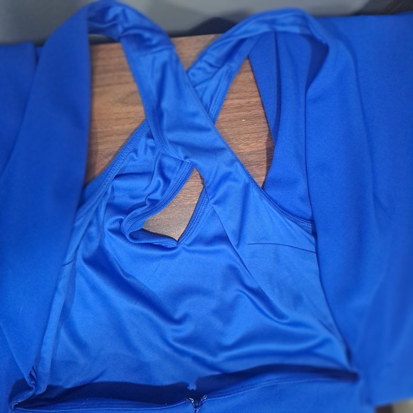 Express SMALL Sleeveless Jumpsuit Bright Blue Open Back Pockets V Neck - Picture 6 of 8